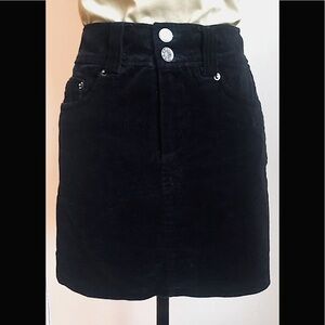 Black Corduroy Mini Skirt: Fitted, No Back Pockets, Silver Accents, Sz. M